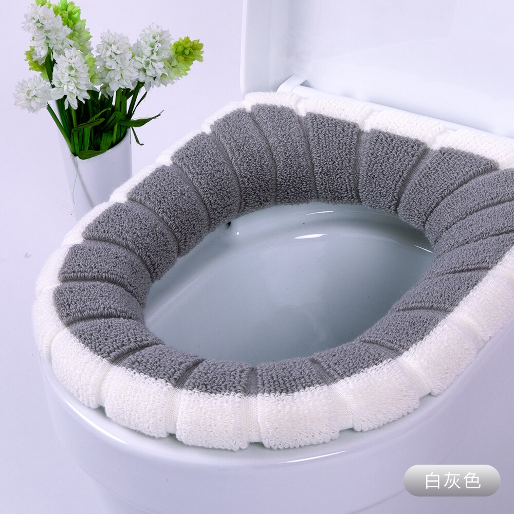 Badeværelse toiletsæde behagelig fløjl nærmestool vaskbar blød varmere måttedæksel til pude: Hvid grå