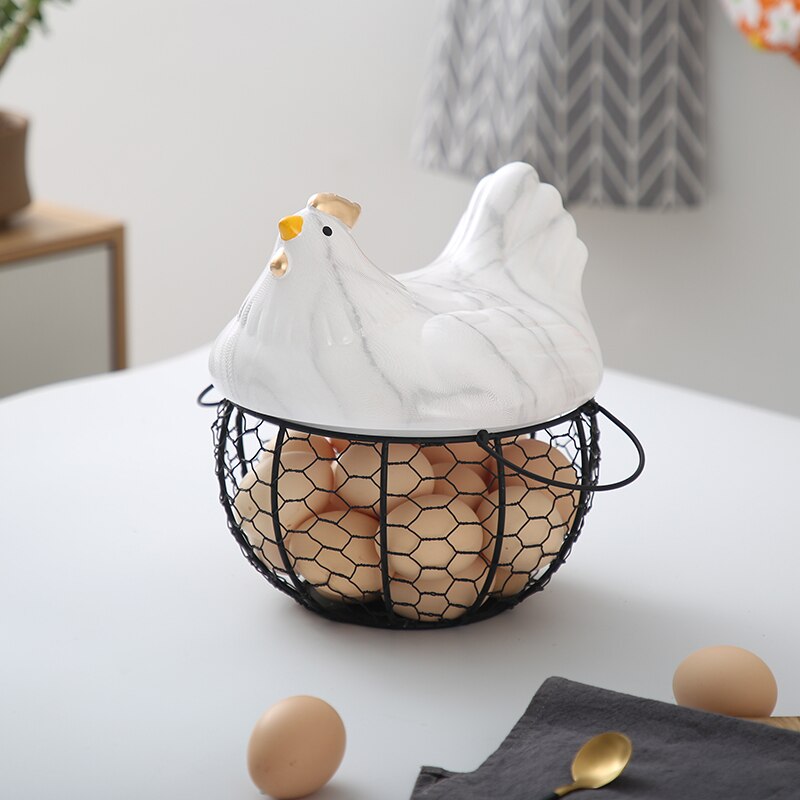 Eierhouder Kip Vorm Keramiek Metalen Mesh Draad Ei Mand Decoratieve Keuken Opbergmanden Houder Rack voor Keuken Opslag Decoratie, Fruit Snacks