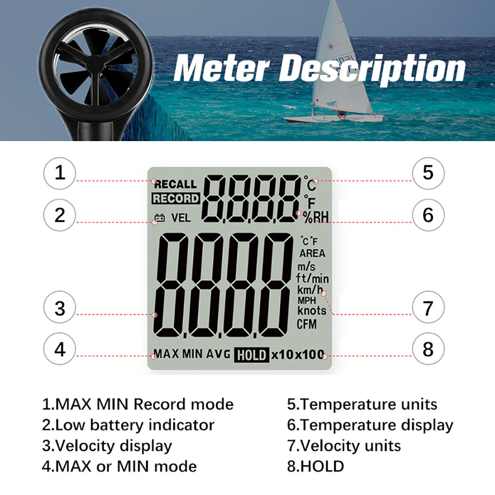 Anemómetro de velocidad del viento Hti, medidor Digital de velocidad del viento portátil, Sensor anemómetro, Ht-81 de velocidad del viento de 0-30 M/S,