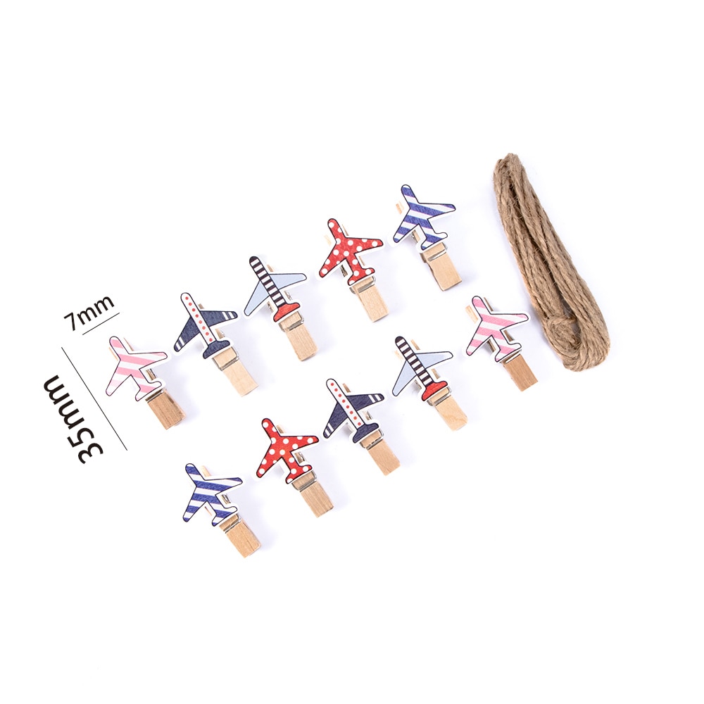 10 unids/pack de dibujos animados lindo avión Clips de madera foto manualidades de papel bricolaje Clips decorativo pinza suministros de oficina