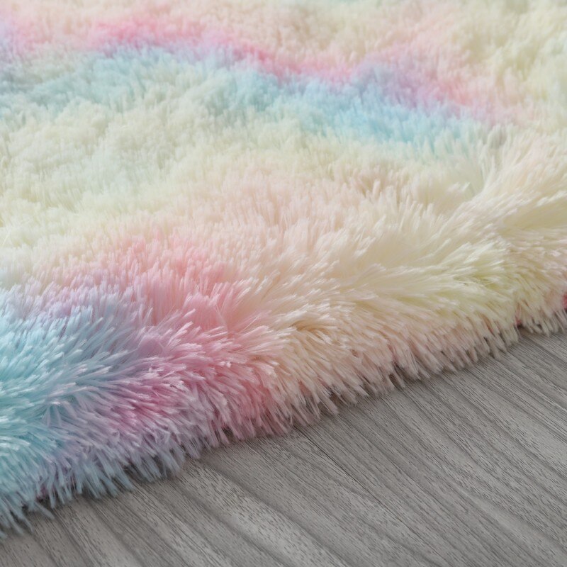 Regnbue plys fluffy tæppe gradient tie-dye plys tæppe stue gulvtæppe gulvmåtte soveværelse sengenet karnap vindue tæppe boligindretning