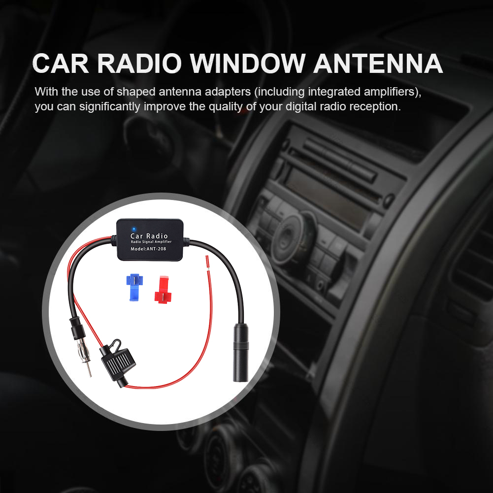 Amplificador de antena de rádio de carro 12v, rádio am fm, anti-interferência, aumenta o amplificador de antena de sinal fm para ant208