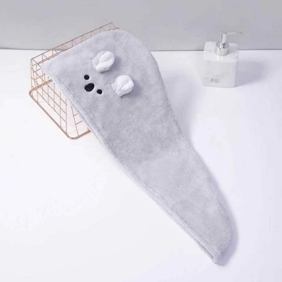 Girl's Super Absorption Turban Hair Drying Towel Quick-Dry Cartoon Koala Microfiber Hair Towel Pink: gray