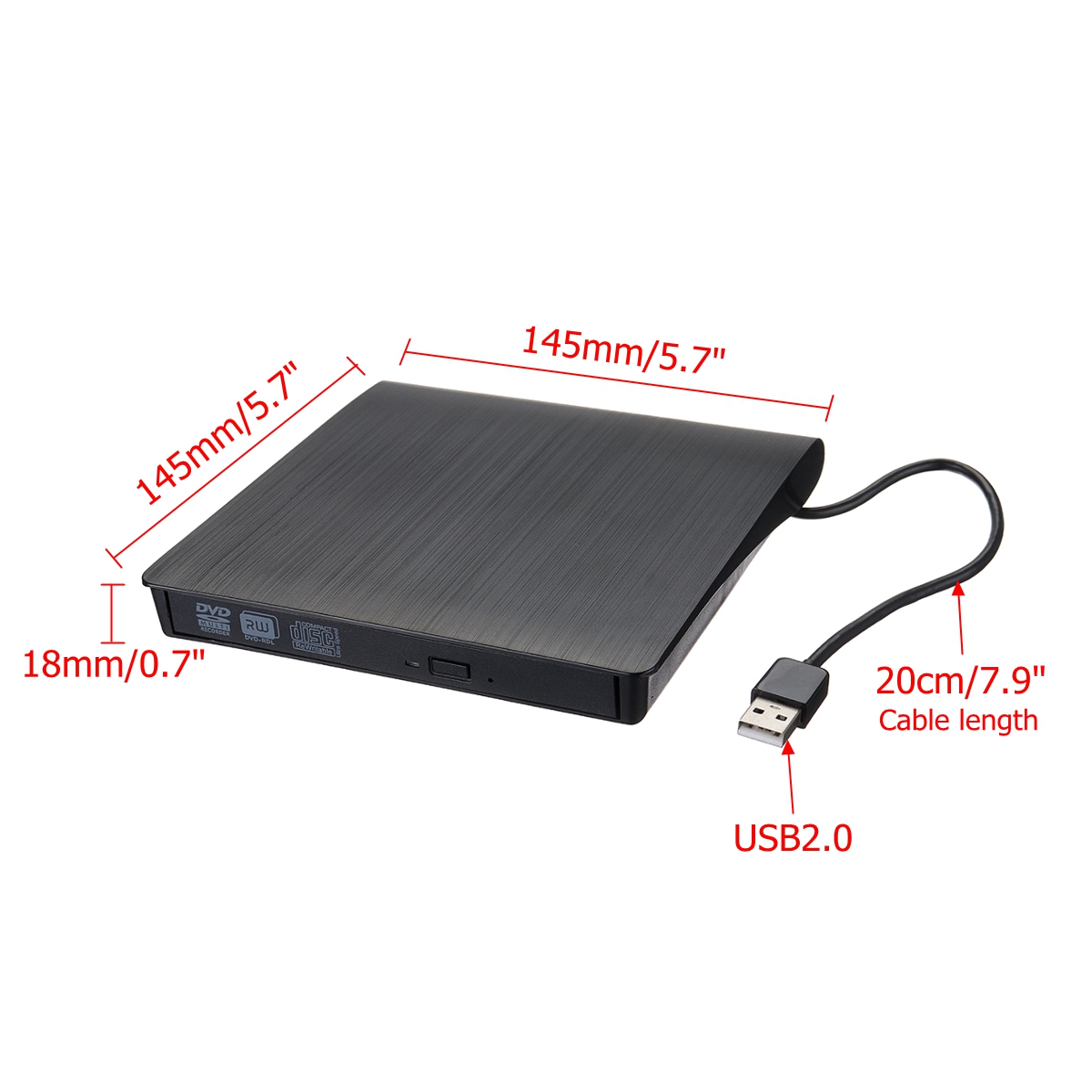 Externe USB2.0 DVD RW CD Writer Slim Drive Brander Reader Player Voor PC Laptop