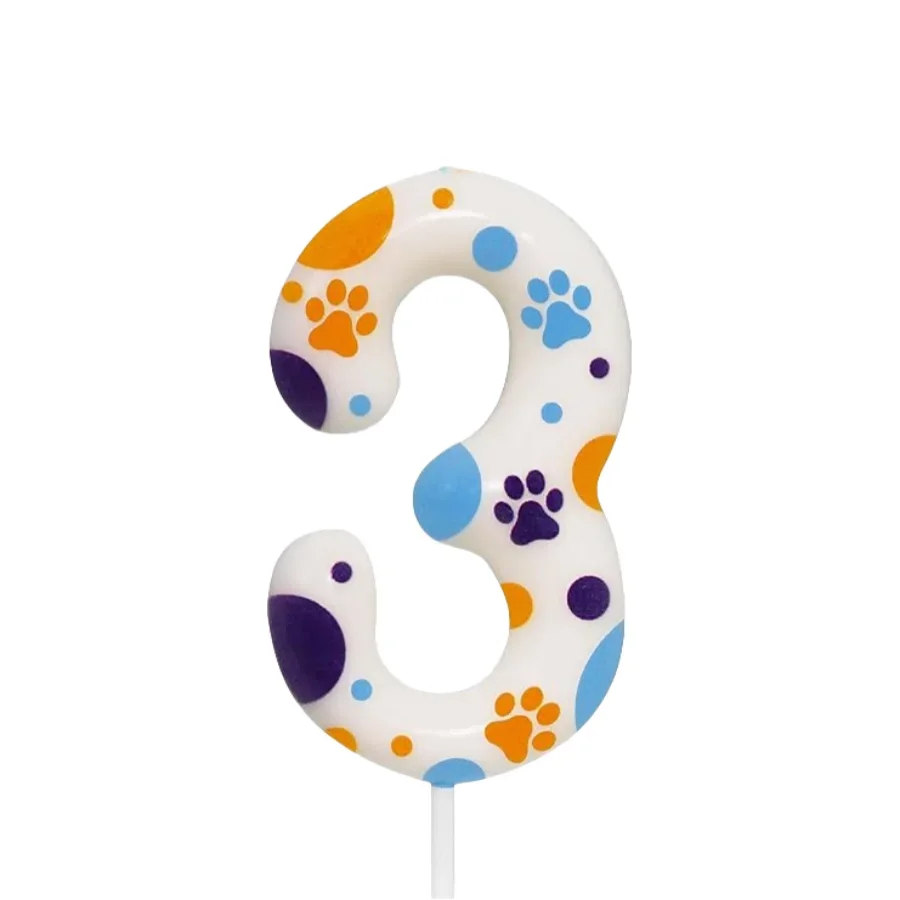 Bougies d'anniversaire imprimées sur le thème de la patte de chien bleue, fournitures de fête d'anniversaire, décoration de gâteau en patte, anniversaire: WHITE