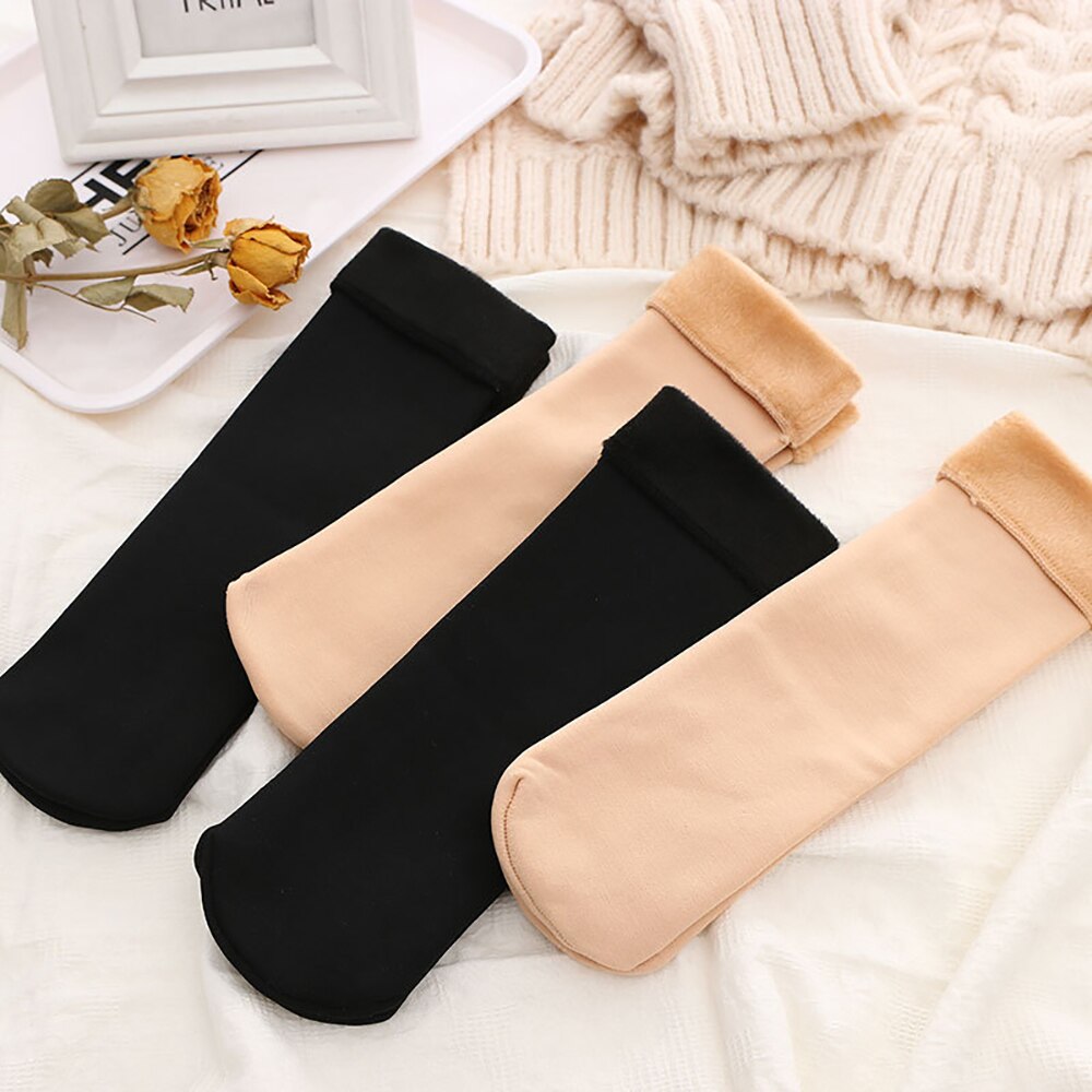 10 Pairs Winter Warm Women Socks Solid Color Thicken Thermal Socks Soft Plus Velvet Socks Casual Snow Sock Home Floor Beige Sock
