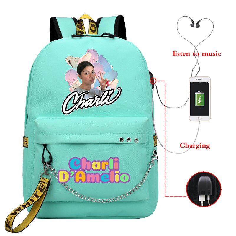 Mochila Feminina Women Backpack Charli School Bags Usb Charge Laptop Back Pack Men Charli Damelio Bags for Teenage Girls Travel