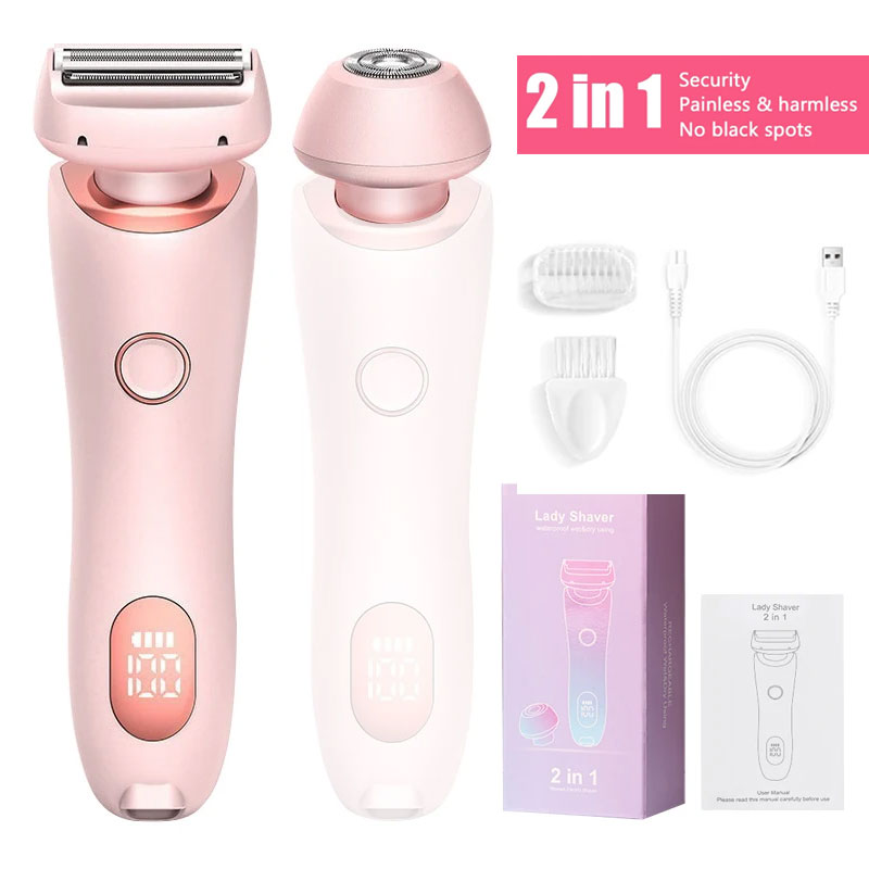 2-in-1 elektrischer Epilierer, Rasierer, wasserdicht, Doppelkopf, elektrischer Epilierer für Frauen, wiederaufladbarer Gesichtsepilierer, Körper-Epilierer