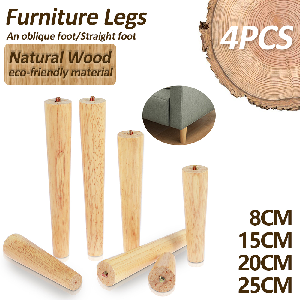 4 Uds patas de muebles patas de muebles sólidas de madera natural patas de mesa oblicuas/rectas Protector de suelo de muebles antideslizante decorar
