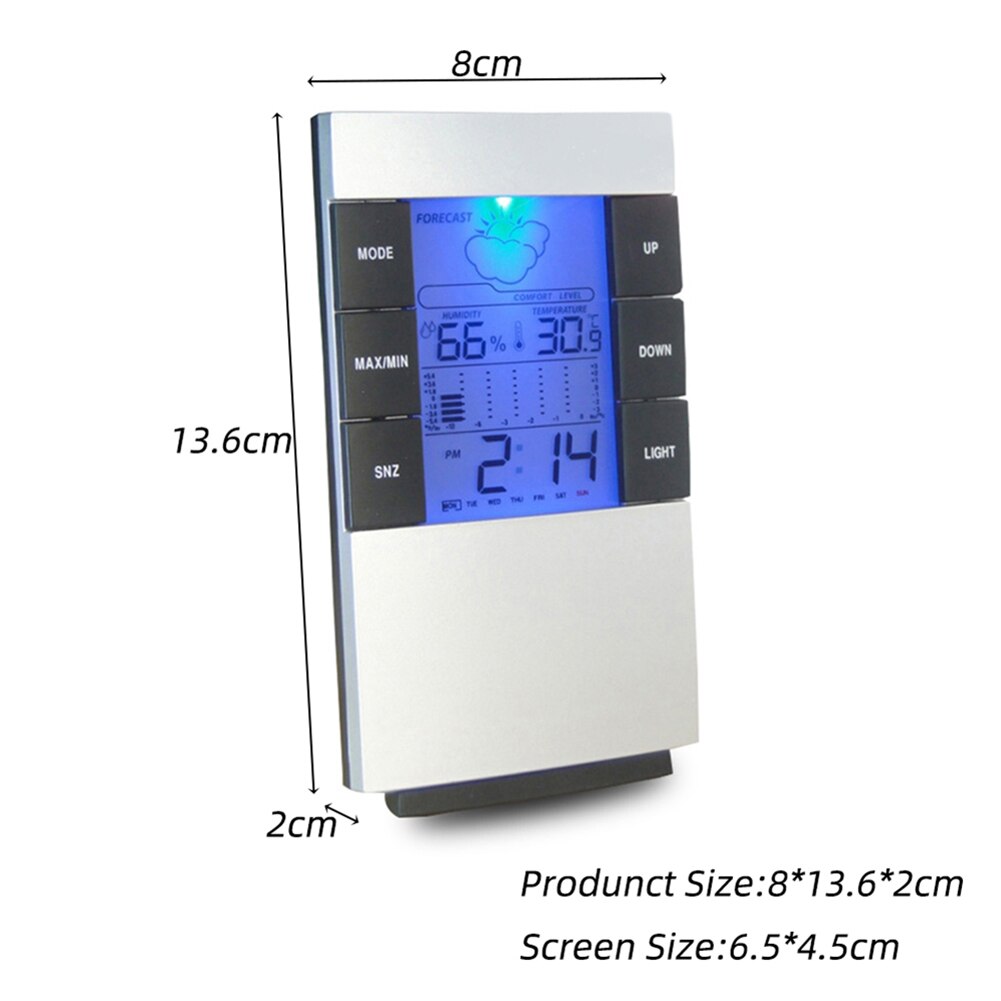 2 stuks Multifunctionele Electronics Wekker Hygrometer Thermometer Kalender Weer Tijd Digitale Klok Met Licht