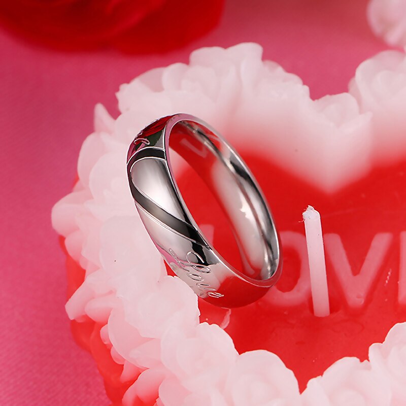 Ektepar Ring Sølv Rustfritt Stål Ring Halvt Hjerte Par Forlovelsesring Smykke for Kvinner og Menn: 14 / Menn