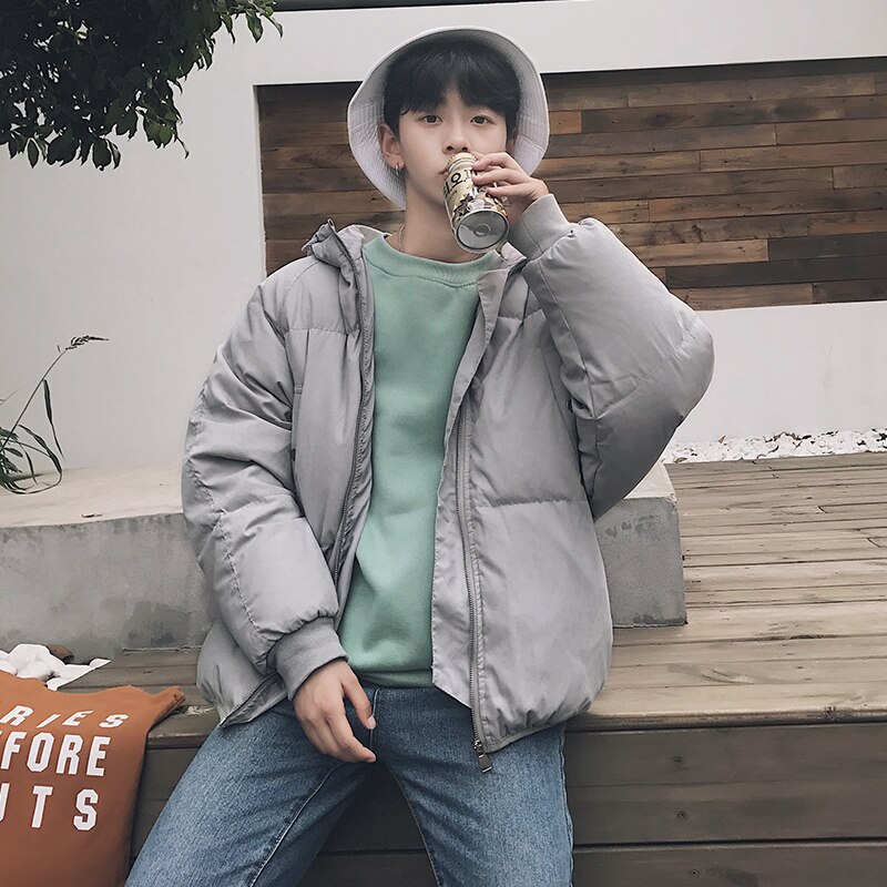 90%  vita dunjacka vinter män varma japanska koreanska casual snöjackor lösa hiphop streetwear harajuku kappor: Grå / Xxl