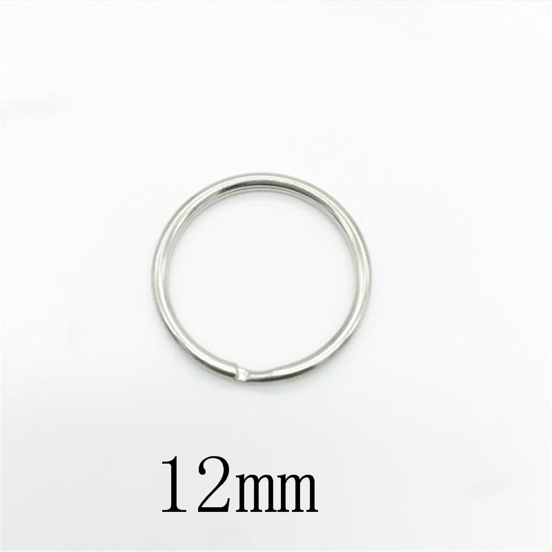 50pcs/lot 12mm 15mm 20mm 25mm 28mm Stainless Steel Hole Key Ring Key Chain Rhodium Plated Round Split Keychain: 12mm