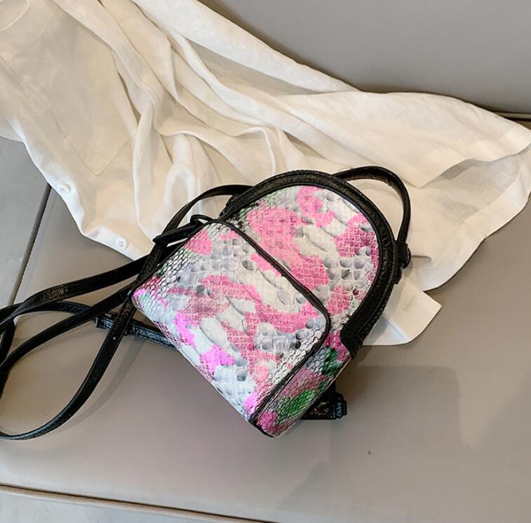 Kleine Schule Rucksäcke Stil Preppy Rucksack neue high PU leder Mini-Zurück Pack Serpentin schulter tasche: Bright pink