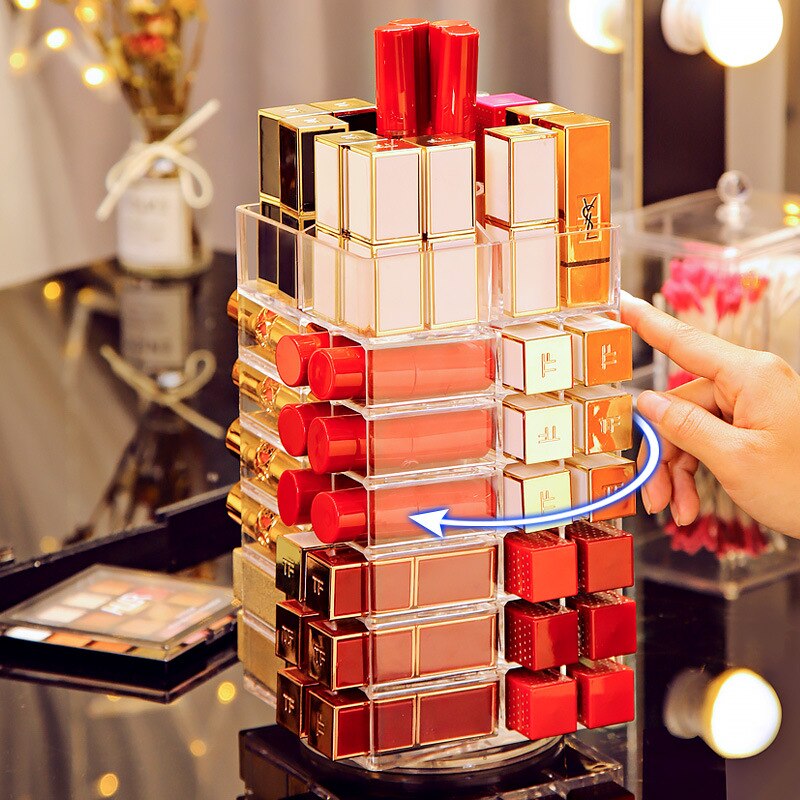 Tour de rangement pour rouge à lèvres en acrylique, 53 grilles, présentoir rotatif à 360 degrés pour maquillage, brillant à lèvres, organisateur de vernis à ongles, vitrine de cosmétiques