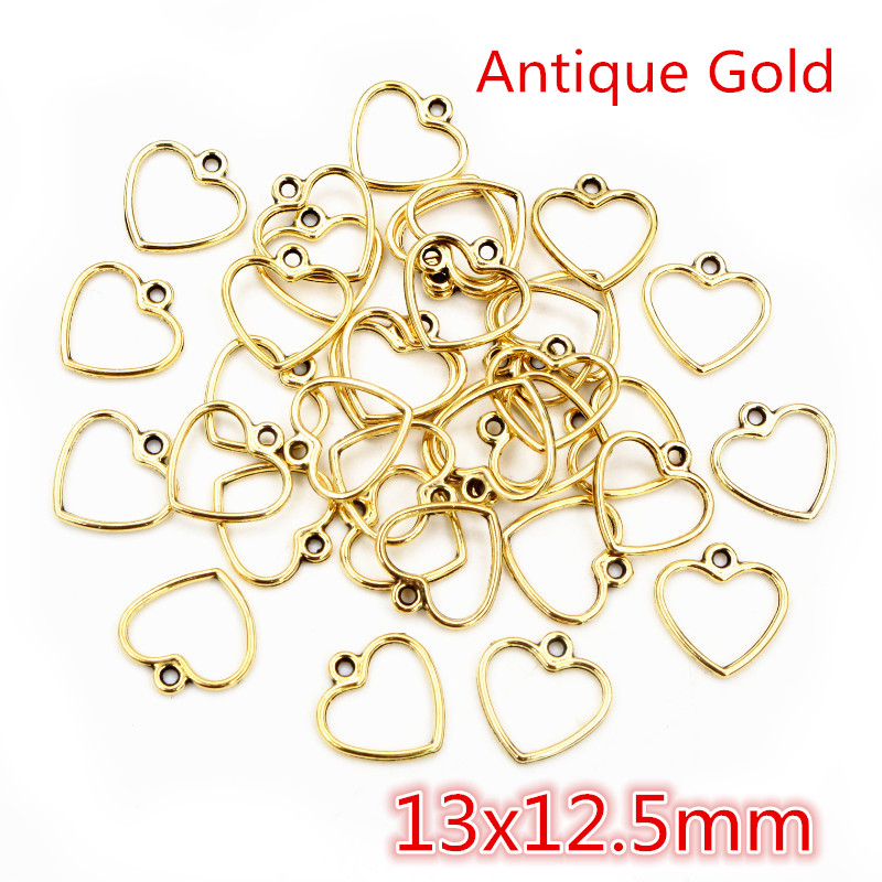 100 piezas imagen Color corazones huecos geometría colgante de aleación de Metal bricolaje collar pulsera pendientes: Pistola negra plateada