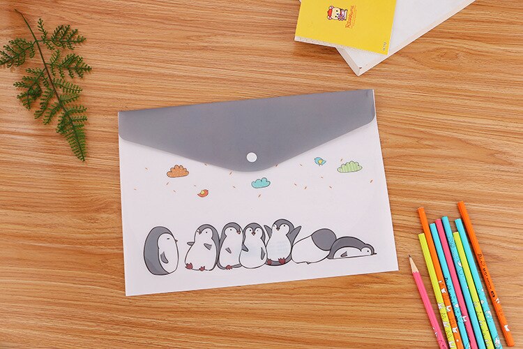 Cute Cartoon Cat Plastic Folders A4 Office File Organizer Document Hold Bags Folders Filing Paper Bag Office School Supplies: penguin