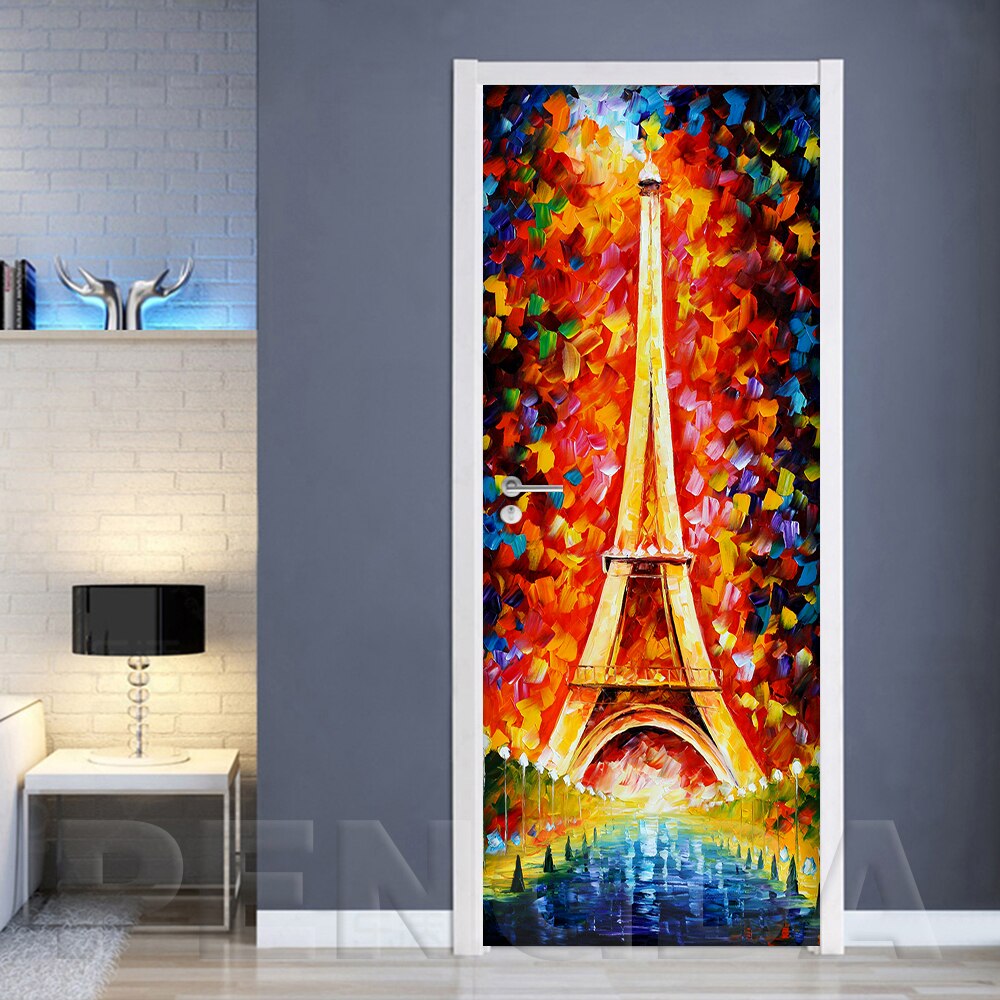 Självhäftande 3d papper 2 st renovering paris torn landskap diy pvc klistermärken dörr vattentät heminredning dekal tryck konst bild: Dörr yxcv 2715-06 / 95 x 215cm