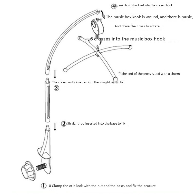 Baby Crib Cot Mobile Arm with Wind-Up/Auto Music Box and Extended Holder Bracket for Girl & Boy- Without Toys