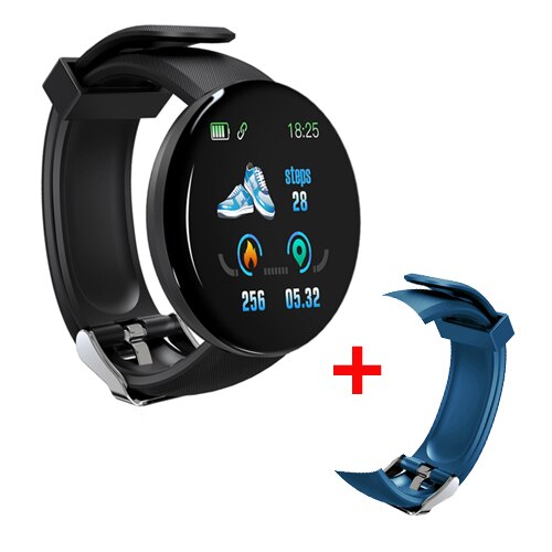 nouvelle montre intelligente hommes pression artérielle ronde Bluetooth Smartwatch femmes montre étanche Sport Tracker WhatsApp pour Android Ios: black with blue
