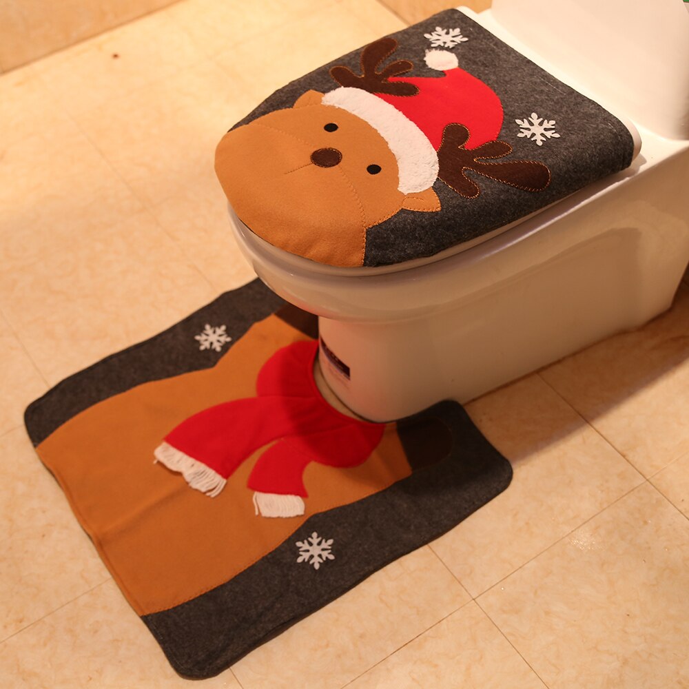 Luanqi toilette décoration père noël salle de bain tapis noël toilette siège & couverture noël toilette couvercle nouvel an noël décoration: D