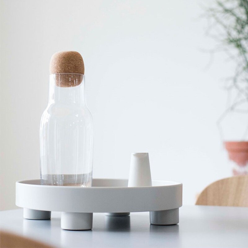 Plateau rond nordique en plastique, plateau rond en bois en plastique pour organiser les collations, articles divers, plateau de pied haut, décoration de bureau à domicile, plateau à thé