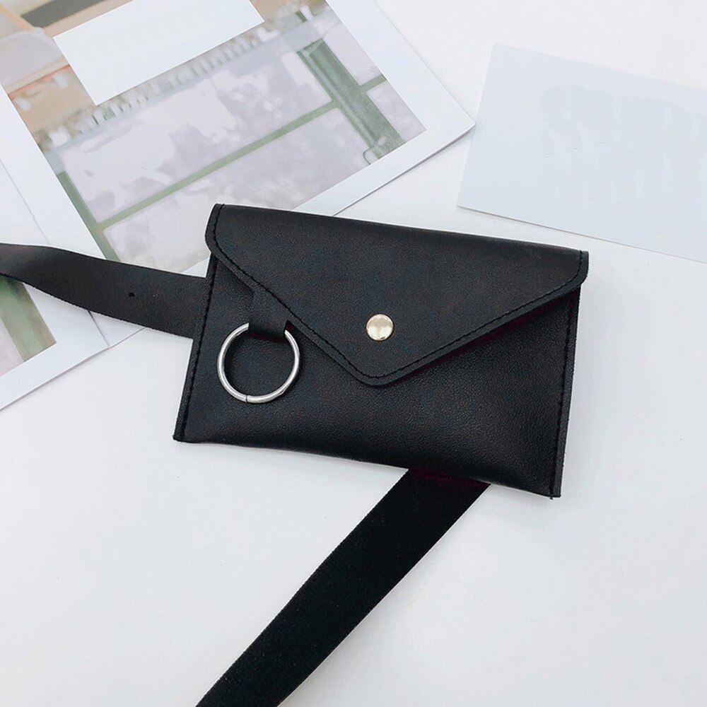 Fanny Pack Frauen Gürtel Tasche Leder Taille Tasche frauen Reine Farbe Ring PU Messenger Schulter Brust pochete homem: Black
