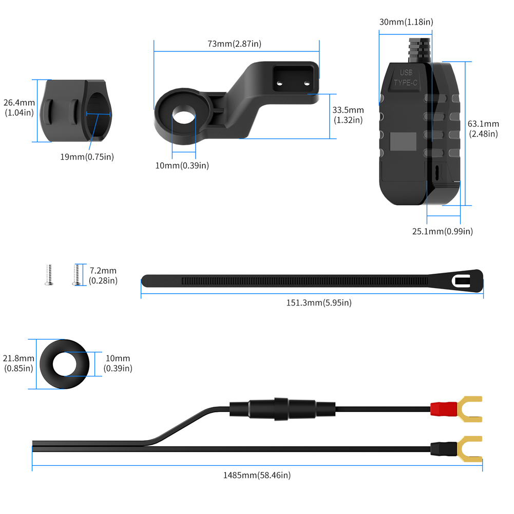 PD QC3.0 Motorrad USB Ladegerät 12V USB Typ C Motorrad Ladegerät Wasserdicht Motorrad Zubehör für Telefon Tablette GPS usw
