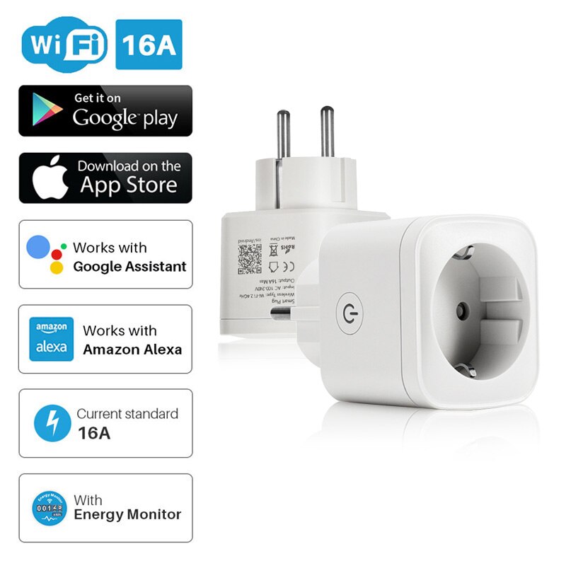 Tuya WIFI Smart Plug 16A EU WiFi Socket Work With Alexa Google Home Adaptor Wireless Remote Voice Control Smart Home Products