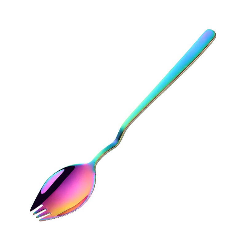 1/4 st sallad sporks 3 in 1 blandningssked gaffel kniv nudel frukt redskap hängande kopp skål spork dessert servis kit: Regnbåge nr .0-4 st