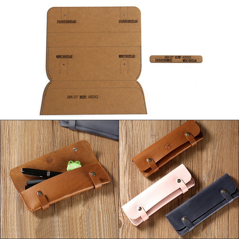 1Set DIY Kraft Paper Template Student Pencil Case Stationery Box Leather Craft Pattern DIY Stencil Sewing Pattern 19*7cm