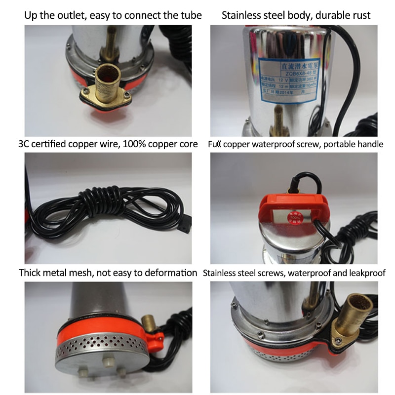 Water Pump Submersible Pump DC 12V Deep Stainless Steel Well Alternative Energy Solar Powered Submersible Pump