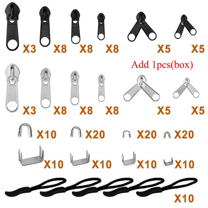 Meetee 5# Nylon Zipper Repair Kit Replacement Zippers Installation Tools for Bags Tents Luggage Quilt Cover Zip Pull Tab Sewing: 194sets(box)