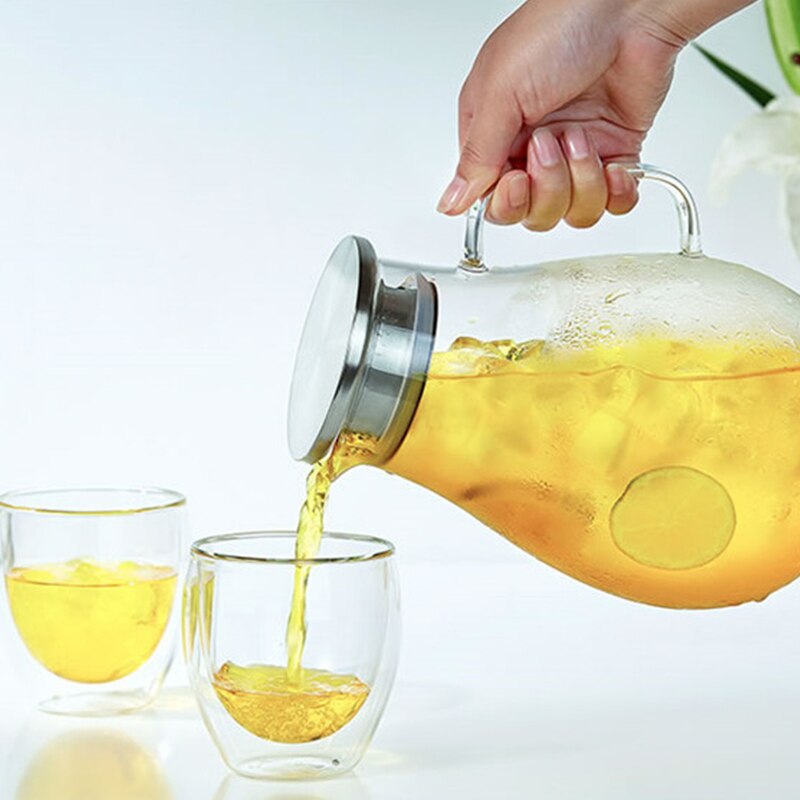 Borosilicate Glass Pitcher with Lid and Spout Thickened Glass Kettle Cold and Water Carafe Teapot Set Beverage Dispenser