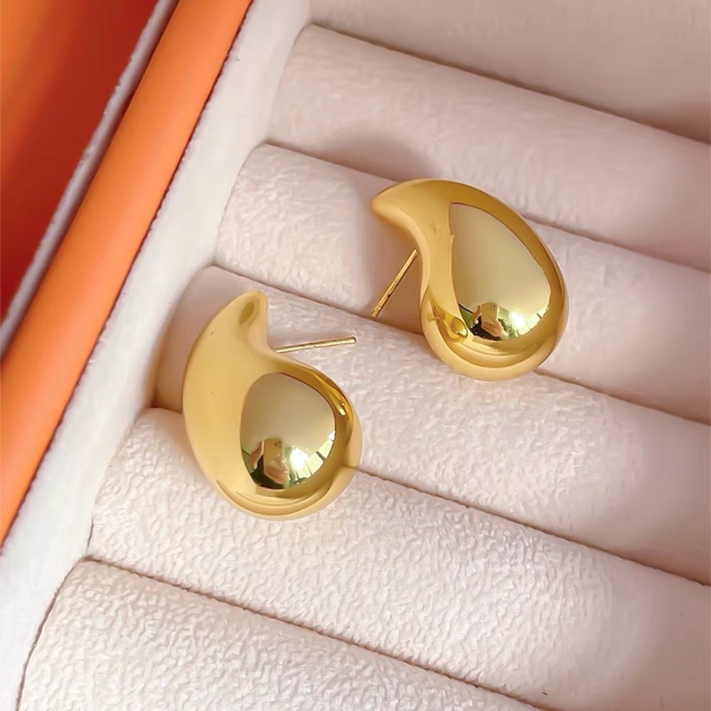 Brinco de gota extra grande, brincos de argola grossos de grandes dimensões para mulheres, meninas, leve, hipoalergênico, banhado a ouro, brincos grandes: Cor dourada amarelo claro