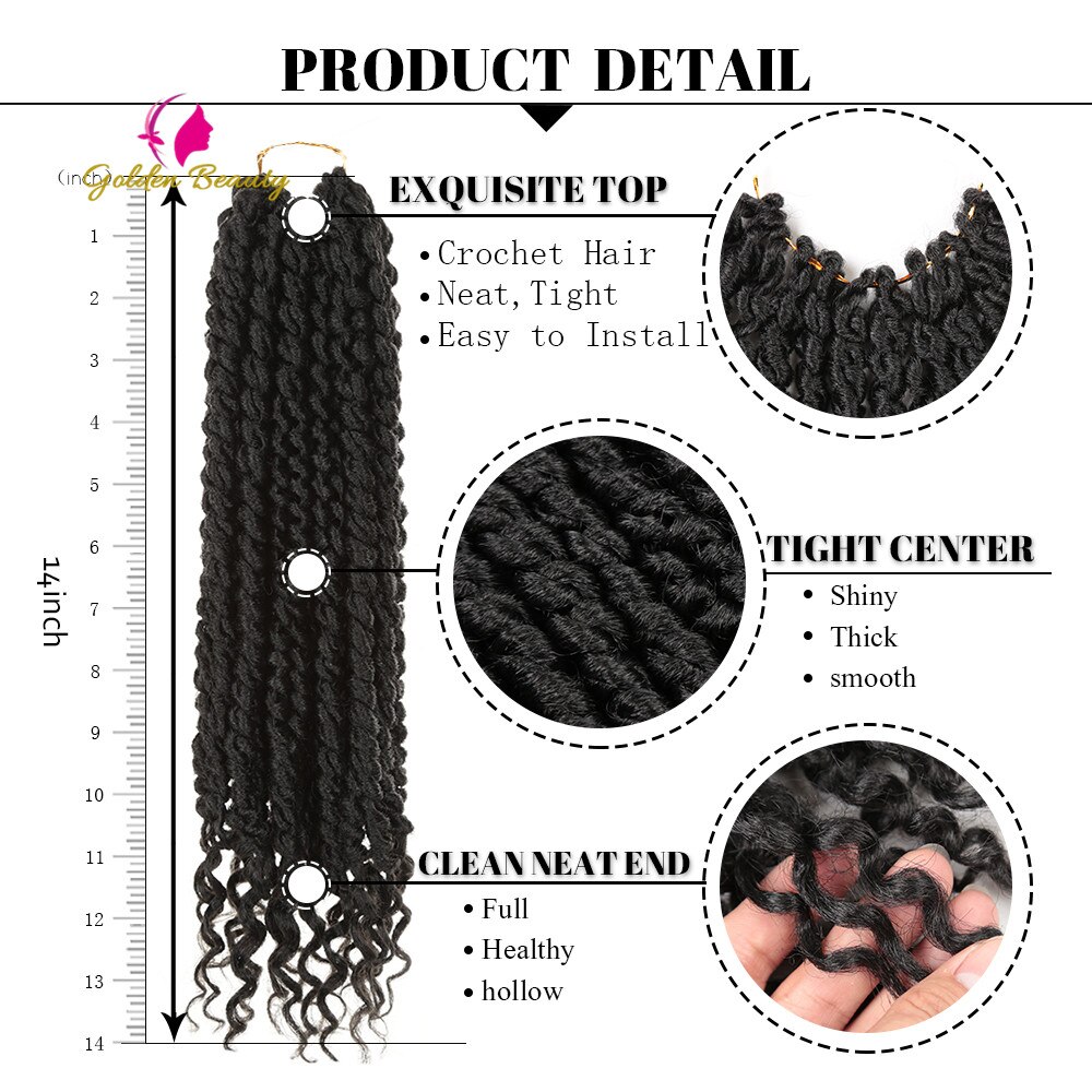Golden Beauty Spring Senegalese Twist Crochet Hair 14" Havana Mambo Crochet Braids Dreadlocks Synthetic Braiding Hair Extension