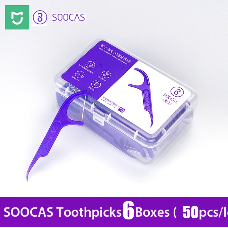 6*50pcs Xiami Soocare Superfino Dental Floss Dental Floss Dente Limpeza Diária Profissional Top Dentes Fio Dental Limpeza Limpo dentes