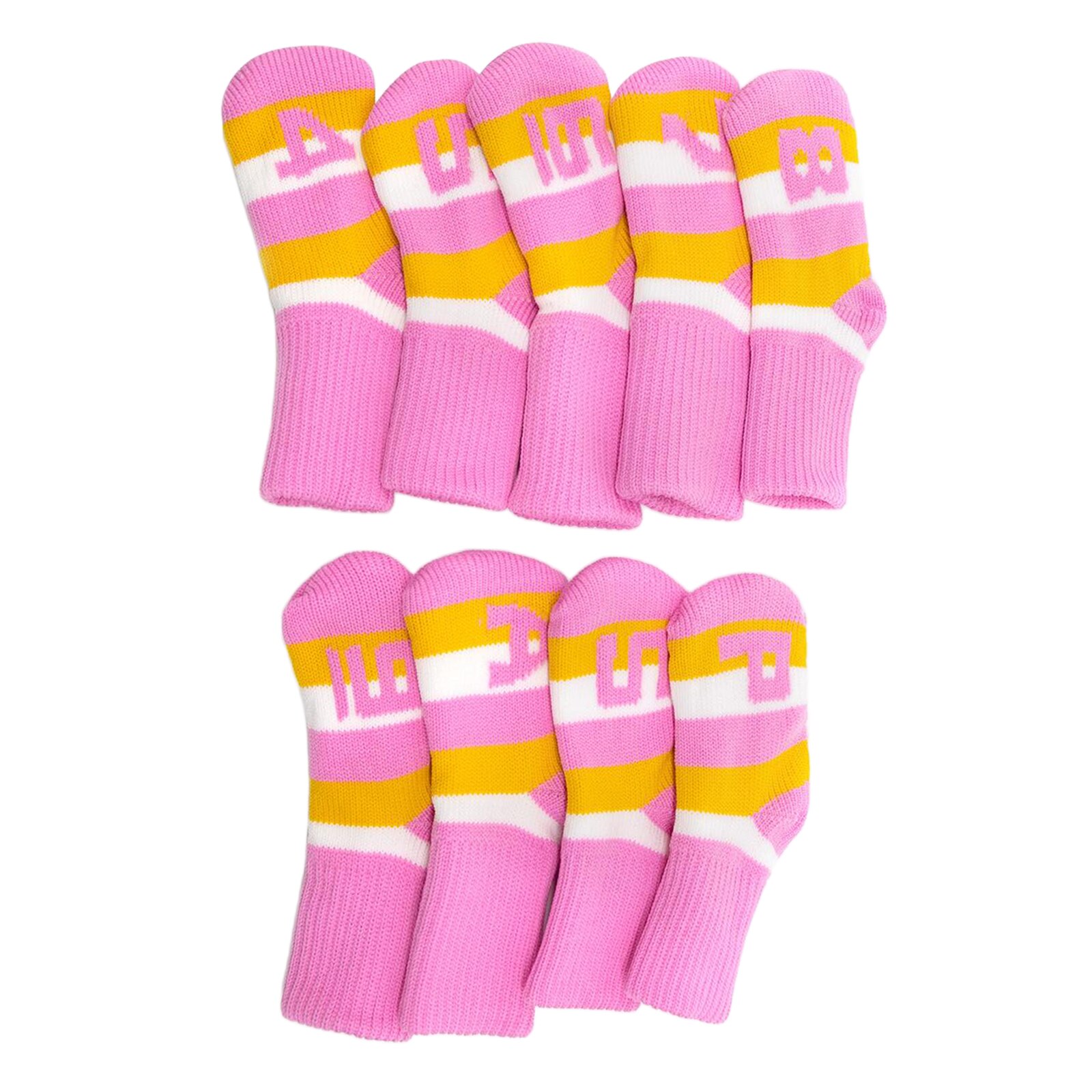 9Pcs Gebreide Golf Club Protector Iron Head Cover Case Wedge Sok Headcover: Pink