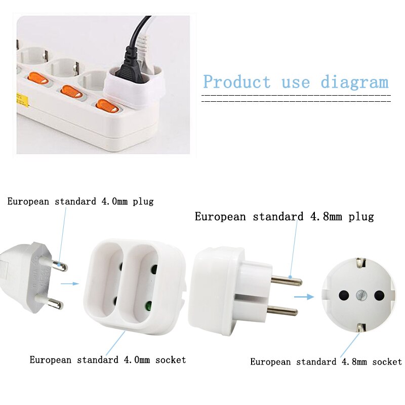 Eu stekker 4.8mm stekker  to 4.0mm jack stroomadapter stekker 16a 250v witte reisstekker adapter converter 1 to 2 stopcontacten ronde voetjes
