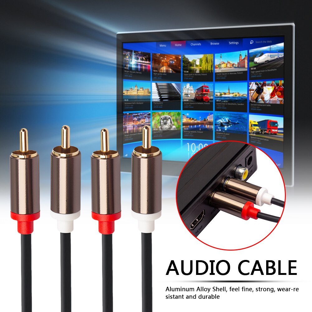 1m 2m 3m 2 RCA to 2 RCA Cable Male to Male Audio Cord for Home Theater DVD TV Connect to Power Amplifier CD Soundbox Speaker