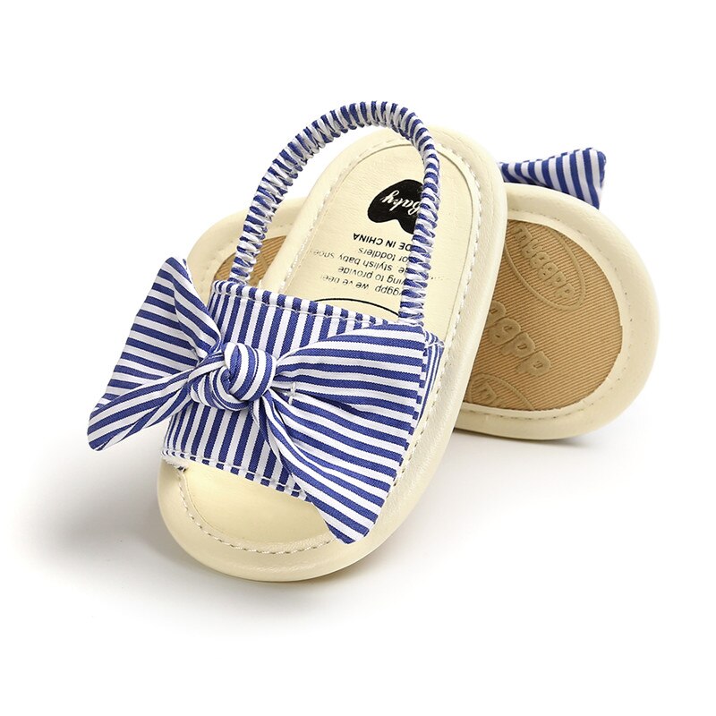 2020 criança infantil do bebê verão sandálias listrado dot print bowknot princesa sapatos de fundo macio 0-6m 6-12m 12-18m
