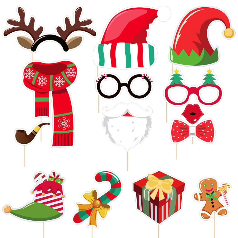 Tinksky 21Pcs Kerstmis Photo Booth Props Grappige Xmas Selfie Props Accessoires Voor Kerst Thema Party Gunsten Decoraties