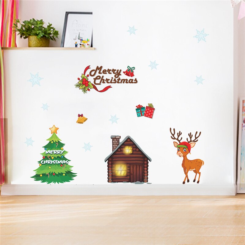 cartoon merry christmas tree reindeer decals kids rooms window home decor accessories year wall stickers pvc mural art