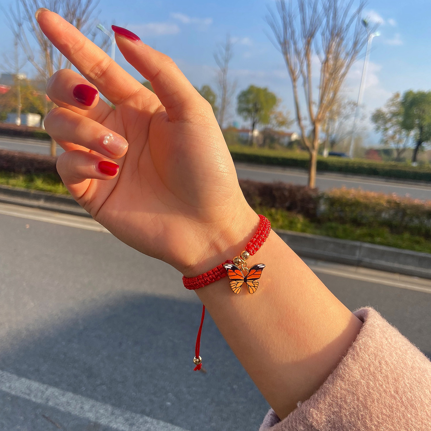 Pingente de borboleta trançado pulseiras moda corda vermelha artesanal tecido sorte charme pulseiras pulseiras jóias para meninas presentes