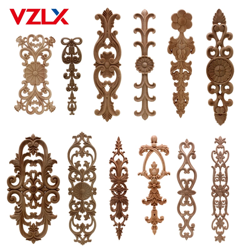 VZLX Ongeverfd Hout Eiken Golf Bloem Onlay Decal Hoek Applique voor Meubelen Decor Decoratieve Hout Gesneden Lange Applique