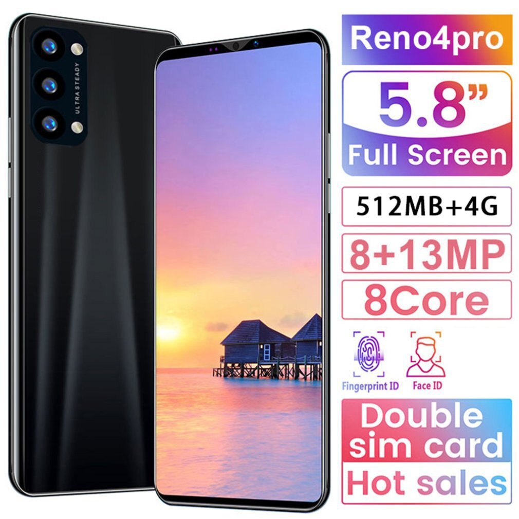 Reno4 Pro Smartphone 5.8 Inch Smartphone 512M + 4G 3D Glas Plated Back Cover High Definition Achteruitrijcamera