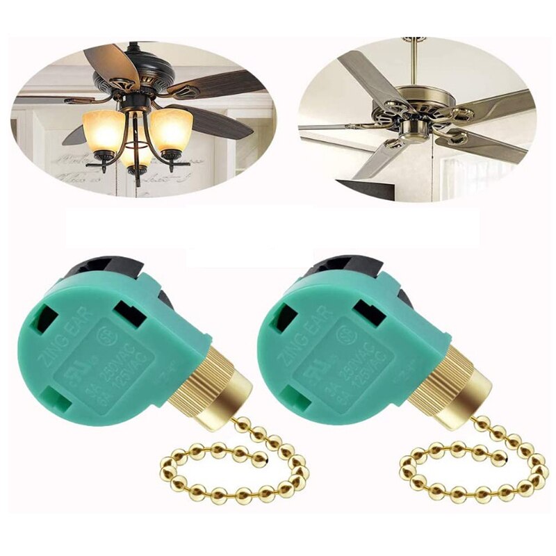 Ceiling Fan Switch 3 Speed 4 Wire Zing Ear ZE-268S6 Fan Pull Chain Switch Replacement Speed Control Switch