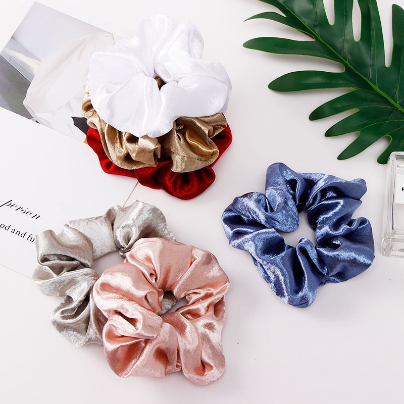 Diademas elásticas de seda de color liso para mujer, coletero, goma para el pelo, accesorios para el cabello