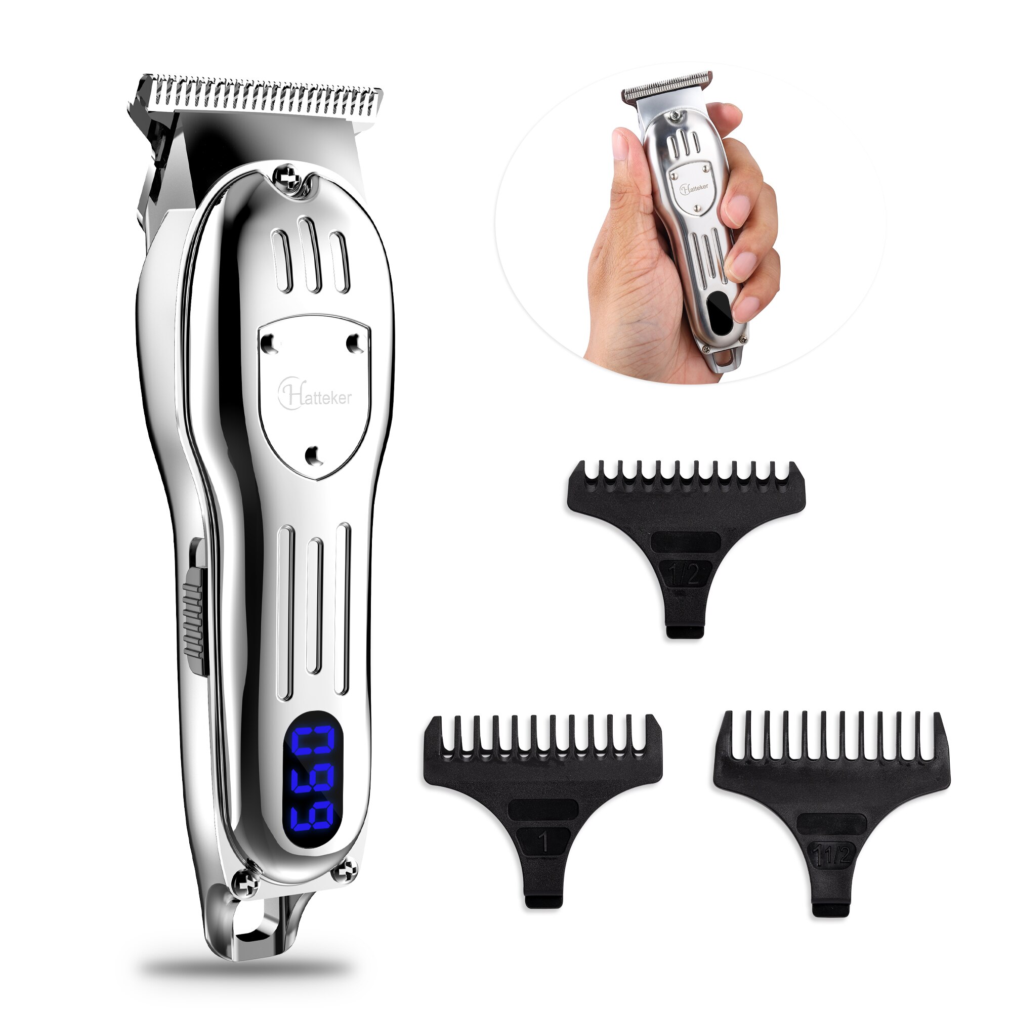 Surker All Metal Hair Clippers Men Cordless Hair Trimmer Maquina Cortar Pelo Haircut LCD Display Hairdresser: SK536-silver