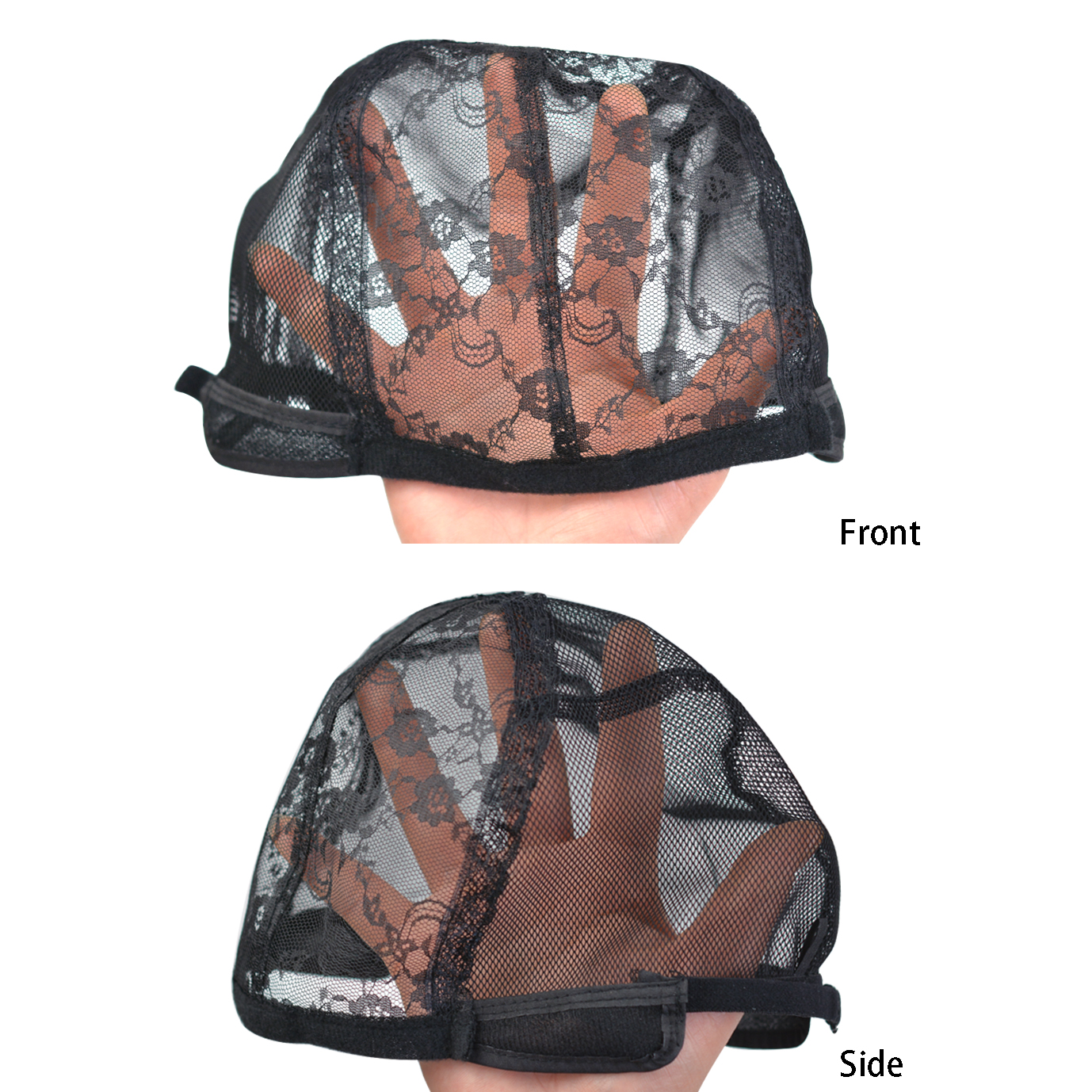 Gorros de peluca de encaje con correas ajustables para sujetar pelucas en el lugar, gorro de peluca de cúpula negra, red elástica para el cabello para hacer peluca, 1 ud.